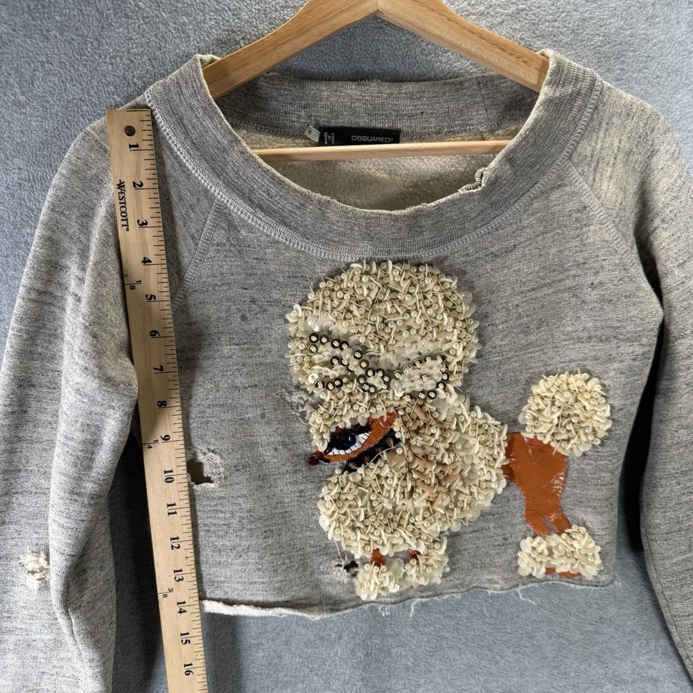 Dsquared2 Women's Distressed Cropped Sweatshirt Poodle Beaded Size Small Gray - Picture 6 of 9